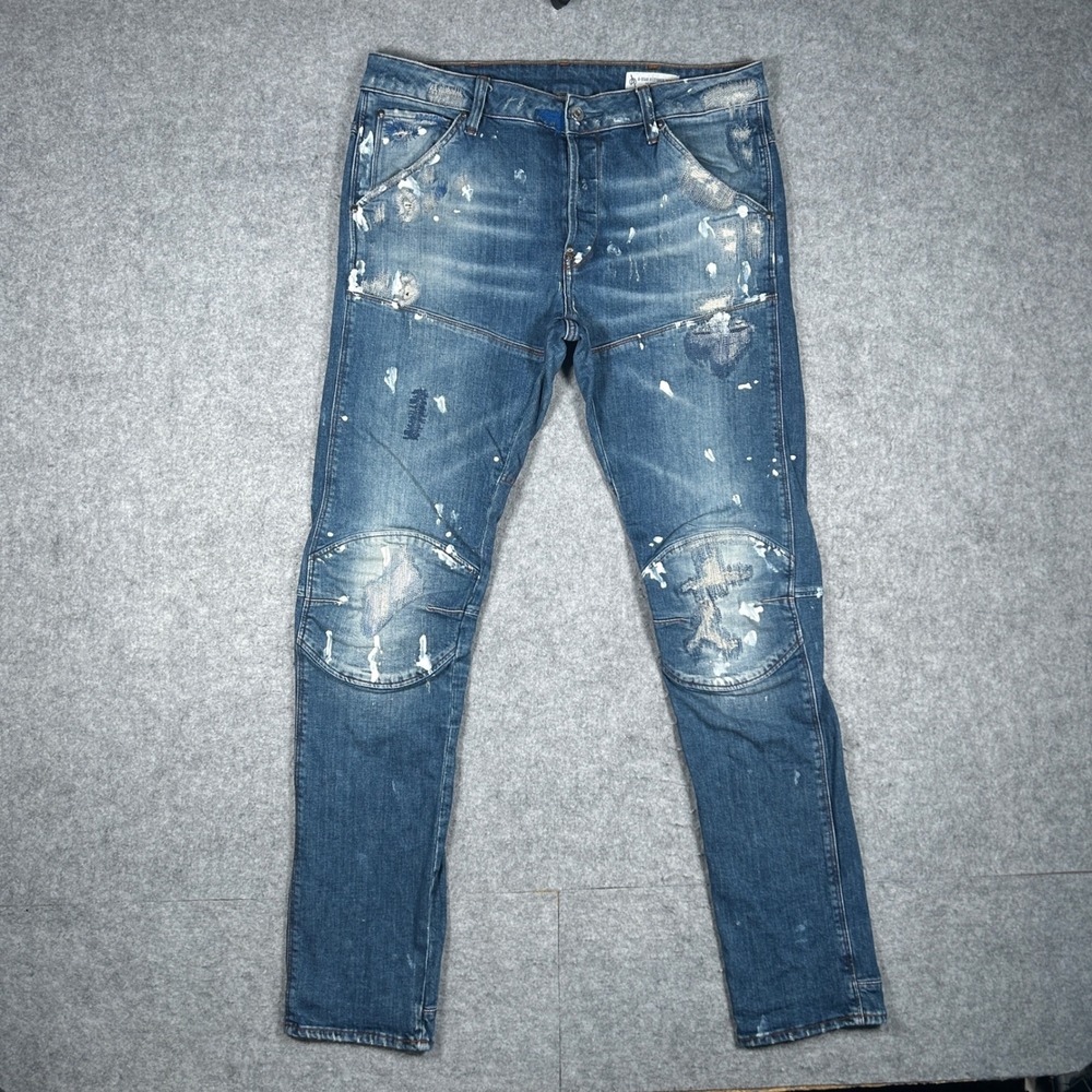 G-Star Raw Denim Jeans Mens 32x34 Blue 5620 3D Slim Restored Paint Splatter